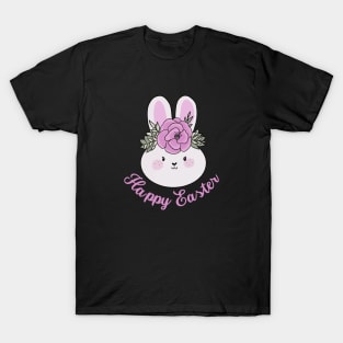 Happy Easter cute easter bunny with a pink flower crown T-Shirt